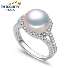 925 Silver Pearl Ring AAA 9-10mm Bread Round Natural Pearl Ring